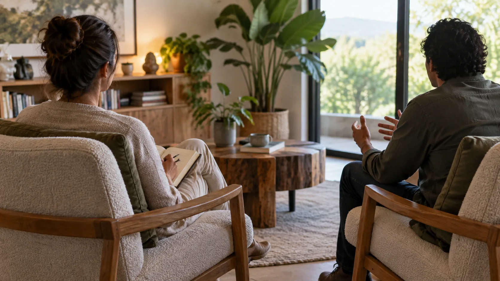 Adult speaking with a qualified counselor during ayahuasca integration